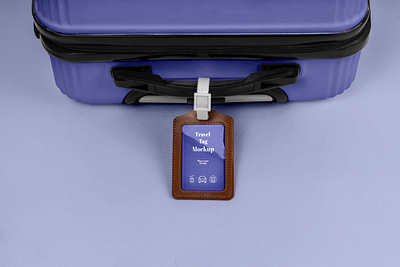 Suitcase Tag Mockup with Leather Cover branding design graphic design label leather logo mockup purple suitcase tag