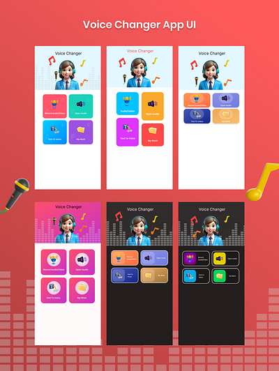 Voice Changer App: Home Screen UI with Distinct Buttons & Colors figma graphic design motion graphics photoshop ui