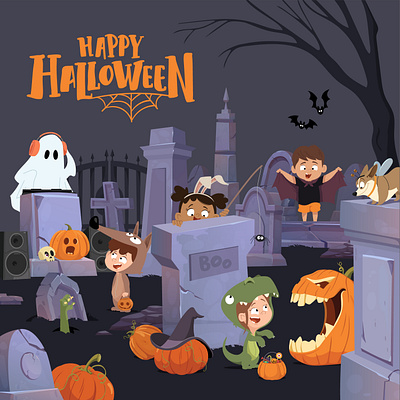 Halloween cemetery character design childrens book costumes ghosts halloween illustraion kids kids illustration party preschool vector