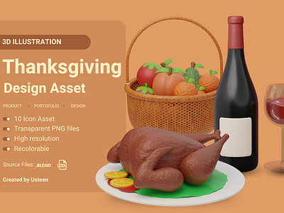 Give Thanks with Our 3D Thanksgiving Icon Set 3d 3d icon 3d illustration 3dmodel blender design graphic design icons illustration render thanksgiving ui