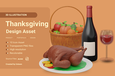 Give Thanks with Our 3D Thanksgiving Icon Set 3d 3d icon 3d illustration 3dmodel blender design graphic design icons illustration render thanksgiving ui