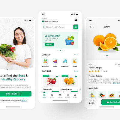 Grocery E-Commerce App appdesign appfeatures appoftheday branding ecommerce fooddelivery groceryapp grocerydelivery grocerylife grocerysavings groceryshopping homegrocery minimaldesign onlinegrocery onlineshopping seamlessui ui uiux userfriendly userinterface