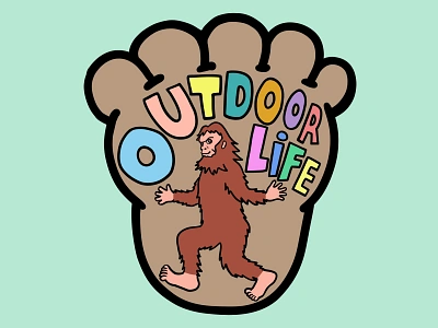 Bigfoot Outdoor Life art big foot bigfoot cartoon character comic cryptid foot footprint funny hand lettering humor humorous illustration illustration illustrator kawaii myth outdoor sasquatch skip