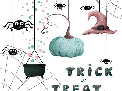 Halloween illustration - Trick or Treat digital illustration halloween halloween design halloween illustration happy halloween illustration procreate illustration pumpkin spiders trick or treat witch hat