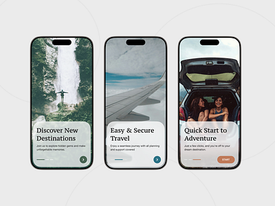 Travel App Intro UI – Start Your Adventure app app design card clean ui design explore intro intro page mobile mobile design onboarding product product design travel travel app ui ui design user interface ux ux design