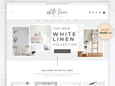 Shopify Theme White Linen business website canva template canva website ecommerce templates ecommerce themes ecommerce website feminine website online shop online store shopify customization shopify design shopify template shopify theme white linen small business website web design web theme website design website template