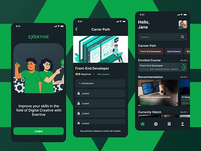 EXERTIVE - IT Online Course course app freelance mobile app mobile design online course ready to work ui design ux design