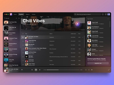 Music Desktop App for MacOS - Dark Mode (Freebie) albums dark mode desktop app figma free download free files freebie light mode macos music app music artists music player player playlist songs soundtrack spotify templates tracks web app