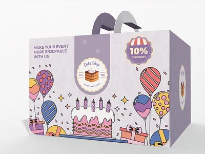 Big Cake Box with Handles Packaging Template cafe coffee shop design dessert diecut dieline food illustration pack packing products sweet