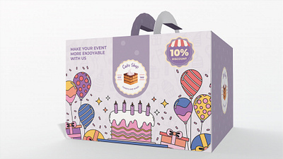 Big Cake Box with Handles Packaging Template cafe coffee shop design dessert diecut dieline food illustration pack packing products sweet