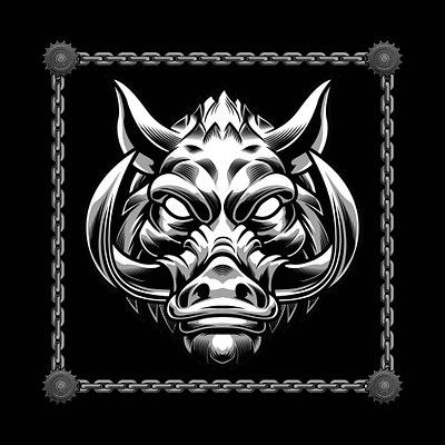 Boar Head animal art black design ill illustration line vector white