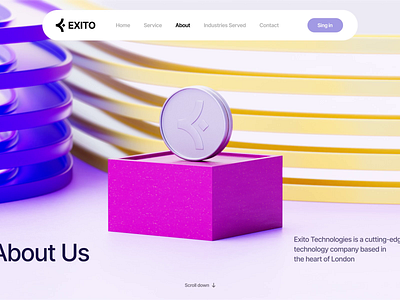 Exito website about us page 3D animation 3d 3d animation 3danimation about us coin finance fintech site trade trading web web design web3 webdesign webpage website