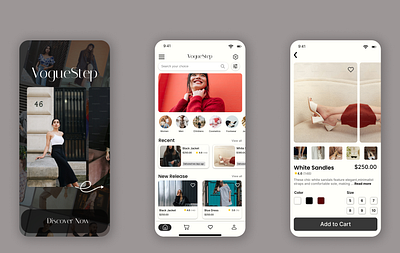 VogueStep | UIUX phone app Design |UIUX designing app branding canva clothes designs fashion gfigma graphic design ui uiux ux webdesign website