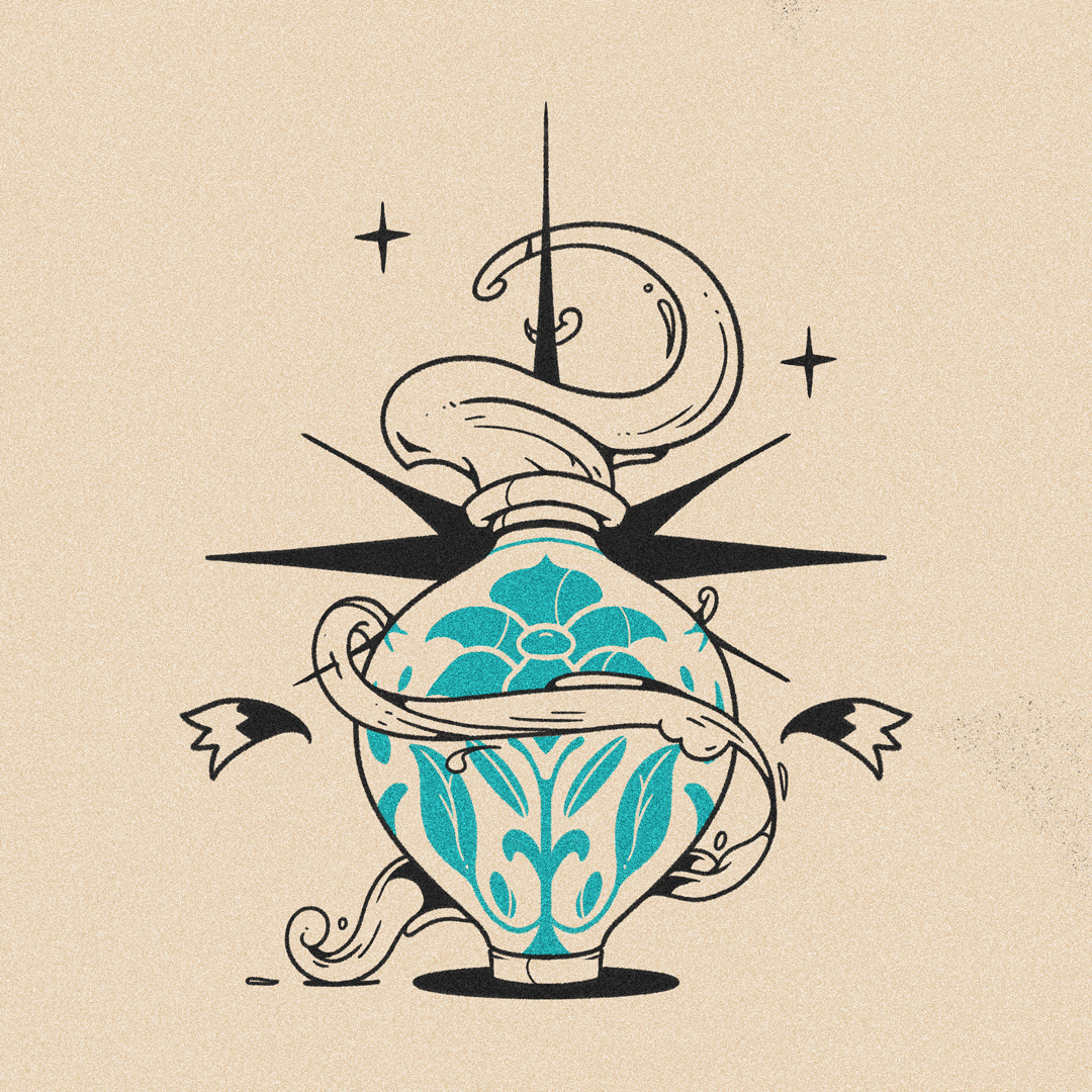 Lost design flower illustration smoke stars vase