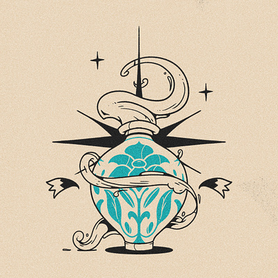 Lost design flower illustration smoke stars vase