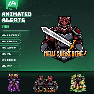 Piggy Gaming Alerts Pack for Streamers red color alert