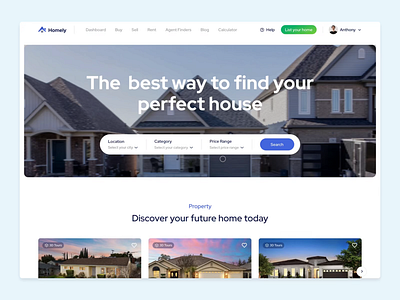 Homely - Landing Page clean design dashboard property real estate real estate app ui ui design ux ux design