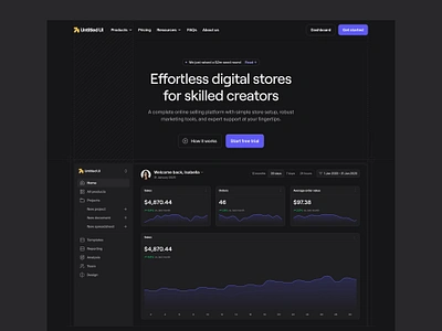 Effortless digital stores — Untitled UI b2b dark mode dark ui darkmode design system landing page marketing site marketing website minimal minimalism saas ui design ui library web design website design