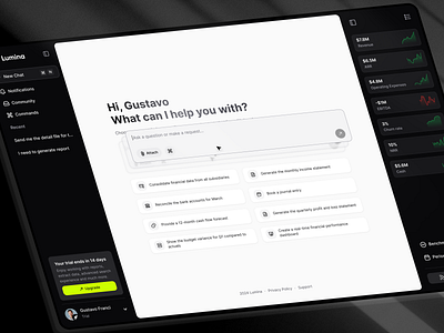 Lumina - AI Chatbot for B2B ai assistant b2b chat chatbot command crm dashboard design finance home interface message overview saas tech ui ux webapp webdesign