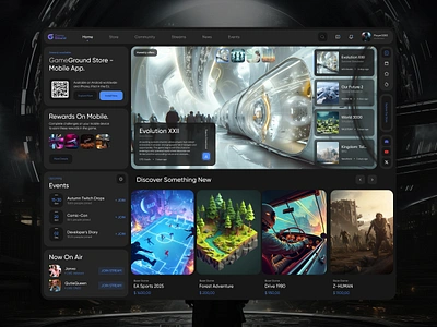 Web App Design. Game Ground app black concept dark design digital future game modern online player playground programs service shop store ui