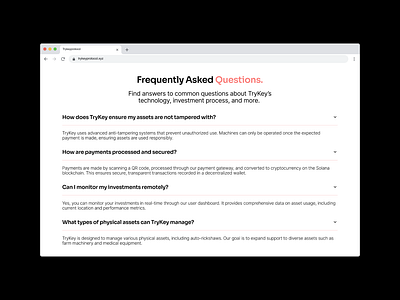 🙋🏽‍♂️FAQ Section Design for TryKey Protocol Landing Page. landing page ui web design