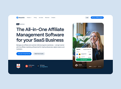 Rewardful - Redesign affiliate affiliate marketing affiliate program blue dark blue finance management marketeers payouts paypal saas software stripe ui web website