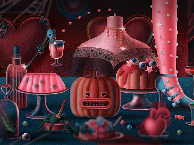 Halloween party cake character digital dinner halloween halloween art illustration party pumpkin scary spider vampire