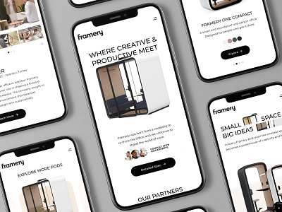 Framery - Elegant Modern Office Space Website Mobile Responsive aesthetic branding clean company profile elegant landing page luxury minimalist mobile design modern office professional responsive soundproof ui ux web design website website design website layout