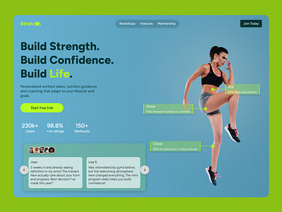 Stretch- A Fitness Website Landing Page animation branding design fitness gomepage gym landing page layout minimal minimalistic product design stretch ui uiux workout yoga