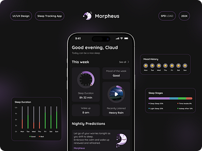 Morpheus - Sleep Tracking App branding design logo mental health mobile app mobile ui psychology saas sleep tracking app ui uidesign ux web design