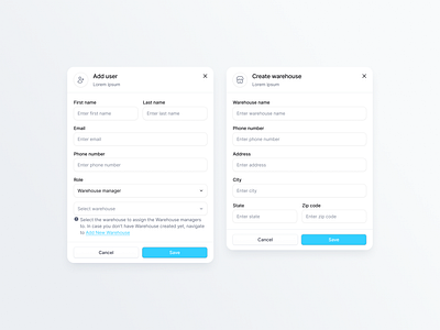 modals address design forms information inputs modals ui user warehouse