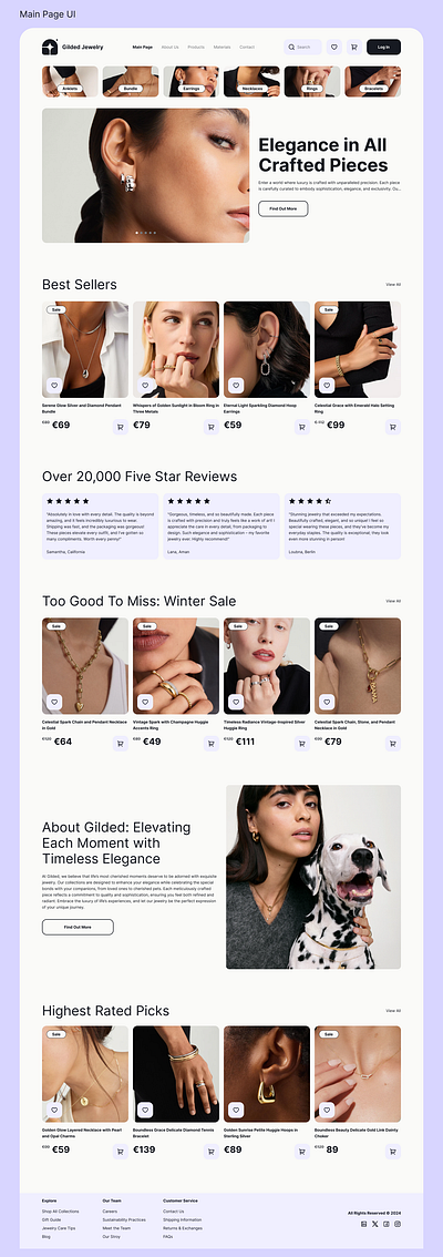 Jewelry E-Commerce Main Page UI design ecommerce figma landing page ui web design