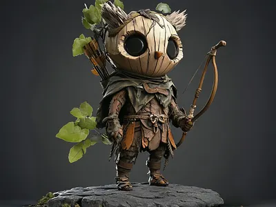 Woodland Guardian Owl Archer 3d 3d modelling blender cgi character design cute game asset nature organic r1n7t0xb wood