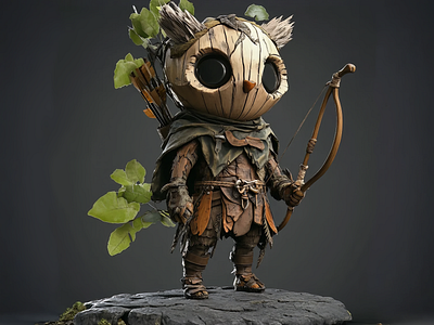 Woodland Guardian Owl Archer 3d 3d modelling 78zp3xy9 blender cgi character design cute game asset nature organic wood