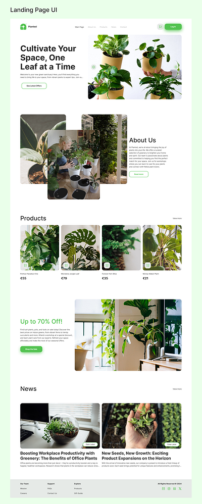 Plant Shop Landing Page UI design ecommerce figma landing page main page plant shop plants ui ux