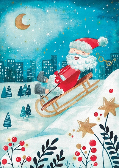 Santa's joy. Christmas cards Collection. children illustration christmas christmas cards christmas collection christmas illustration watercolor illustration winter acnivities winter illustration