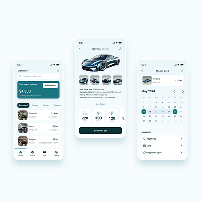 Green Ride illustration mobile ui ux