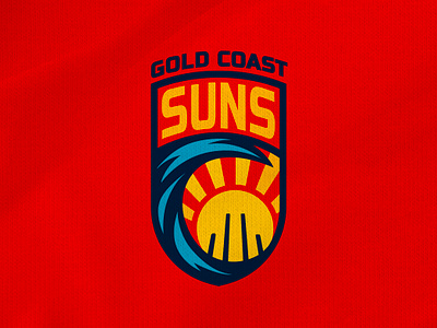 Gold Coast SUNS logo redesign concept 2 afl australia australian rules football brand branding colour design gold coast graphic design illustration logo modern redesign shield sports logo sun team logo vector wave