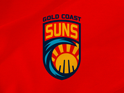 Gold Coast SUNS logo redesign concept 2 afl australia australian rules football brand branding colour design gold coast graphic design illustration logo modern redesign shield sports logo sun team logo vector wave