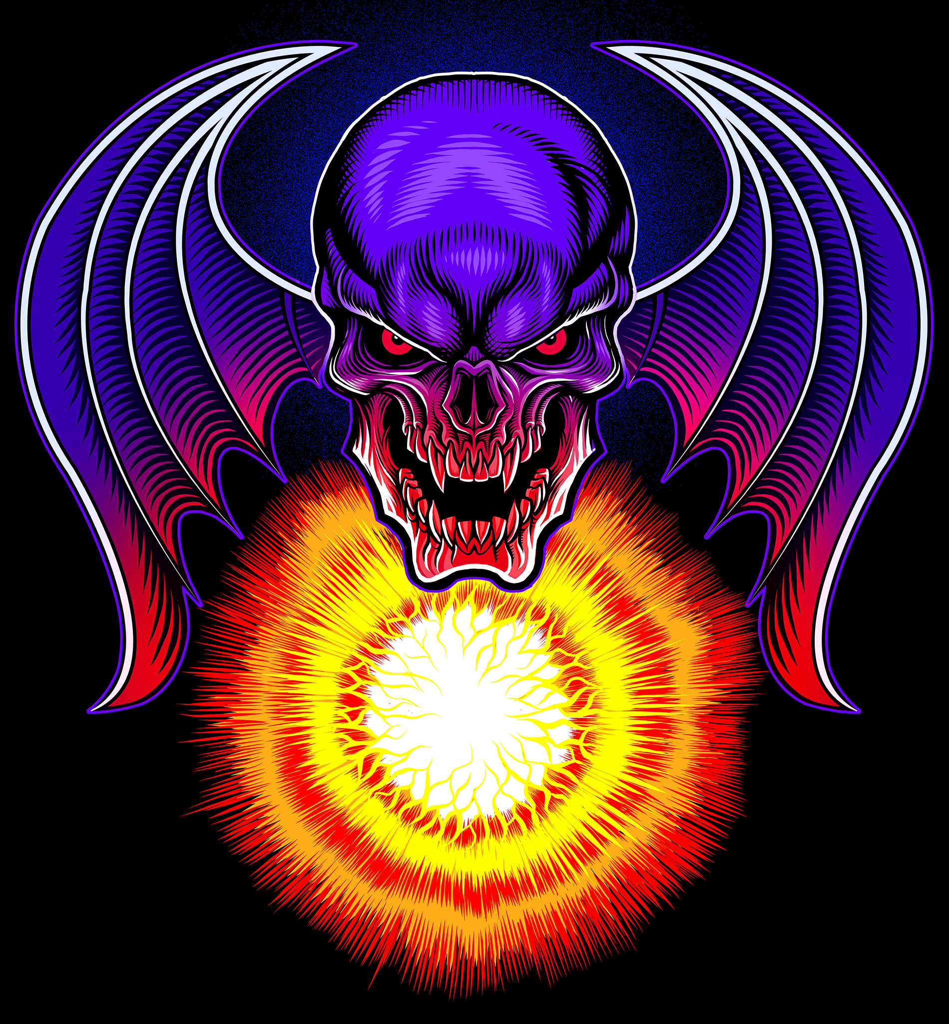 Winged Skull illustration apparel bat branding comic book creepy evil explosion halloween heavy metal illustration illustrations logo poster art skeleton skull vector vector art