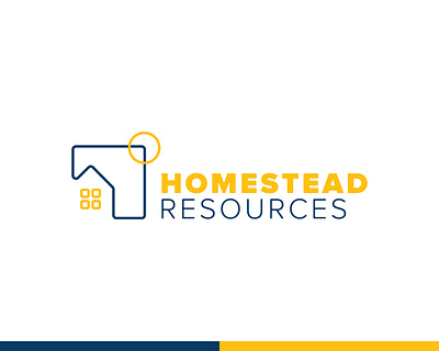 Nonprofit Logo bold brand identity branding clean geometric home homeowner homeownership homestead line logo logomark navy resources simple thin type visual identity wordmark yellow