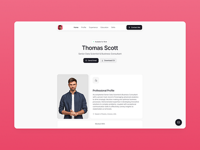 Thomas Scott container cv design education experience landing page narrow personal profile resume skills ui ux web web design website