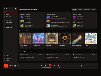 Dark Music Player ▶️ audio design minimal player side side nav sidebar ui web design