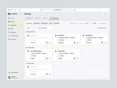 My Bookings - Workspace Platform admin b2b b2c booking component coworking dashboard design list saas ui ux web webapp
