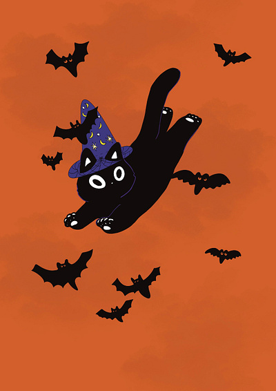 Spooky cat art boo cat halloween illustration poster procreate