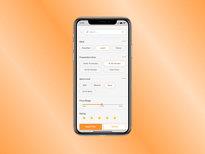 Daily UI Challenge # 51 - Filter Design android branding daily challenge daily ui daily ui challenge 51 design figma figma design filter design illustration iphone resturant menu spicy ui uiux ux researcher