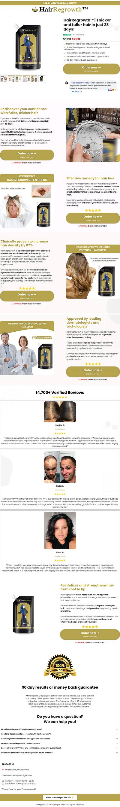 Hair Regrowth Funnel Page branding funelish product page