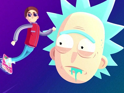 Hello Dribbble !! 2d animation after effects animation cartoon character character design futur gradient illustrator loop motion design rick and morty rig sci fi