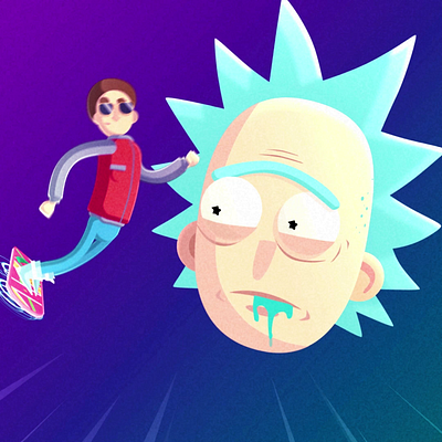 Hello Dribbble !! 2d animation after effects animation cartoon character character design futur gradient illustrator loop motion design rick and morty rig sci fi