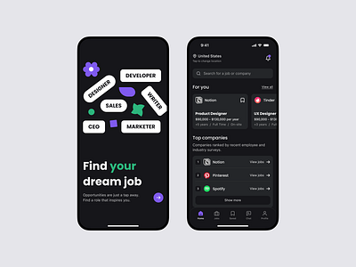 Dream Job Finder – App UI Concept app design figma ios ui